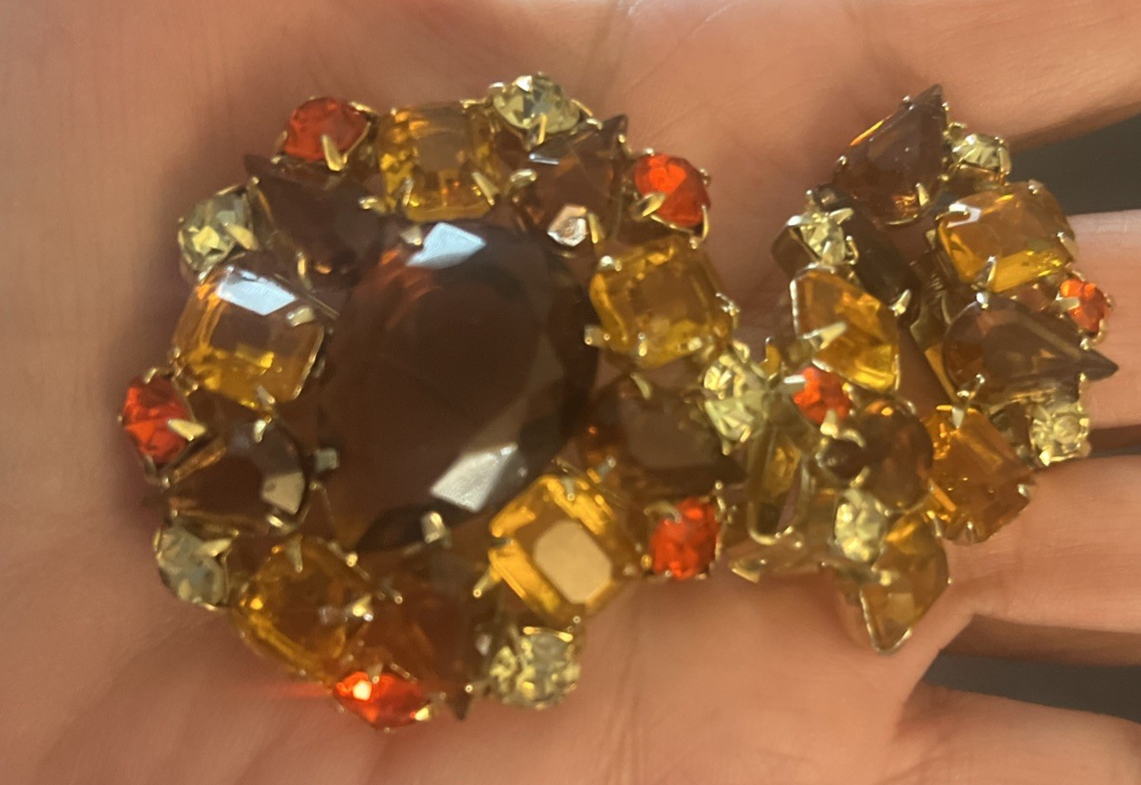 Juliana D &E DeLizza Elster Fall Color Brooch and Earring Set Book Piece #7373