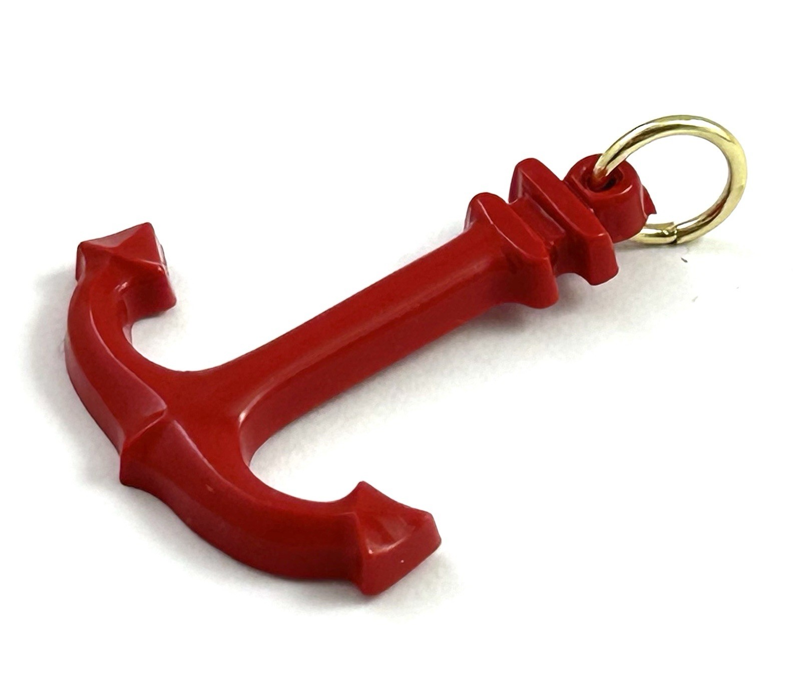 Vintage Anchor Charm Necklace Pendant Vintage Jewelry Ship Nautical Red Color
