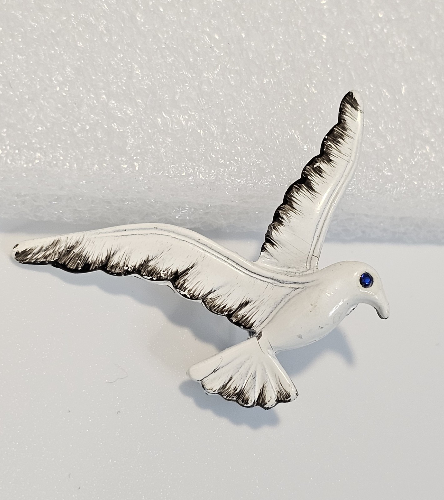 Steven Marc seagull brooch white black enamel