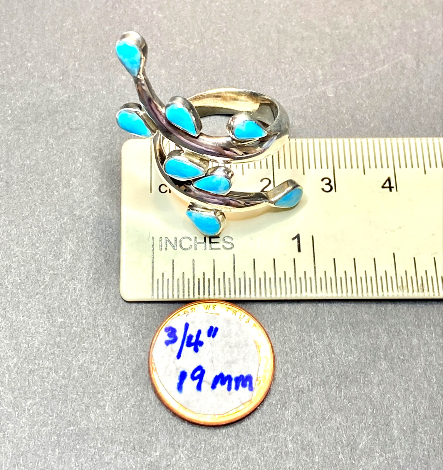 Vintage Sterling Silver Turquoise Dominique Dinouart Bypass Ring Size 8 1/2