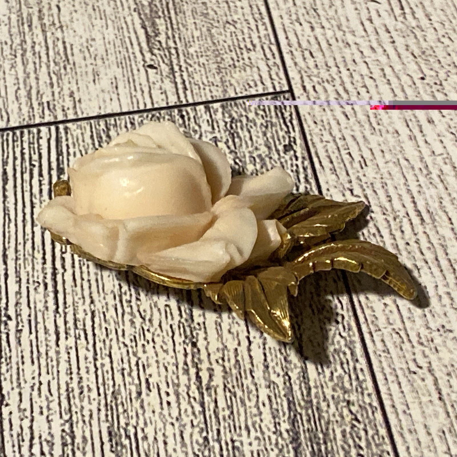 Vintage 1-7/8” CARVED RESIN ROSE Flower Brooch plus Pendant & Ring Lot