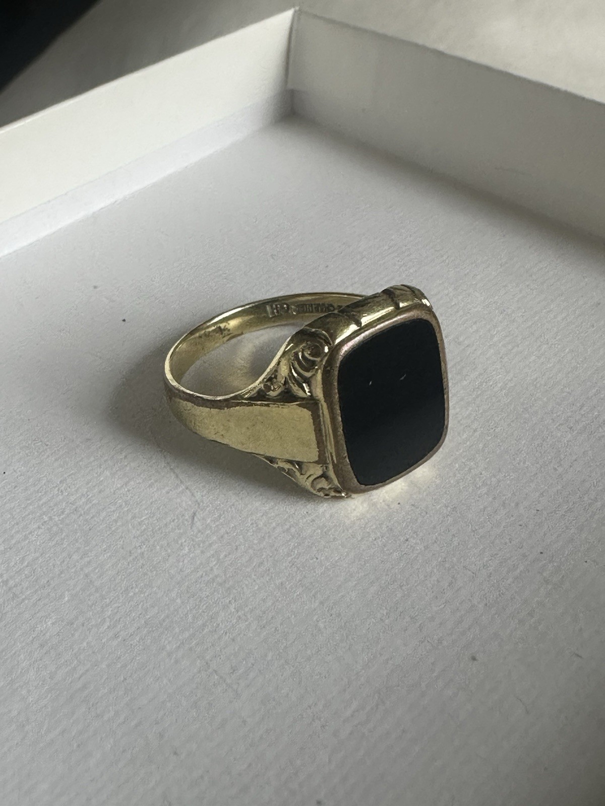 Vintage French Jeweler Astron Charnier Bloodstone Rolled Gold Ring Signed