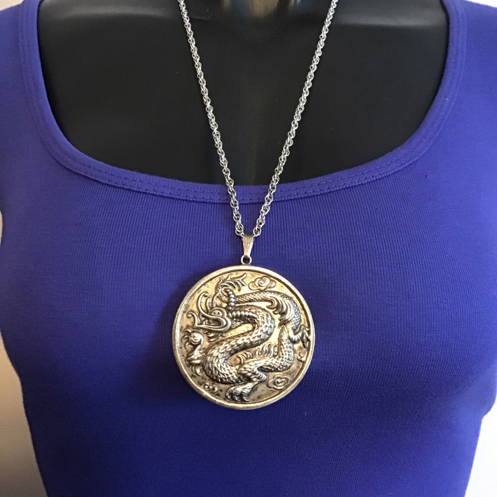 Sterling Reed & Barton Ming Dragon Mirror Pendant Necklace or Christmas Ornament