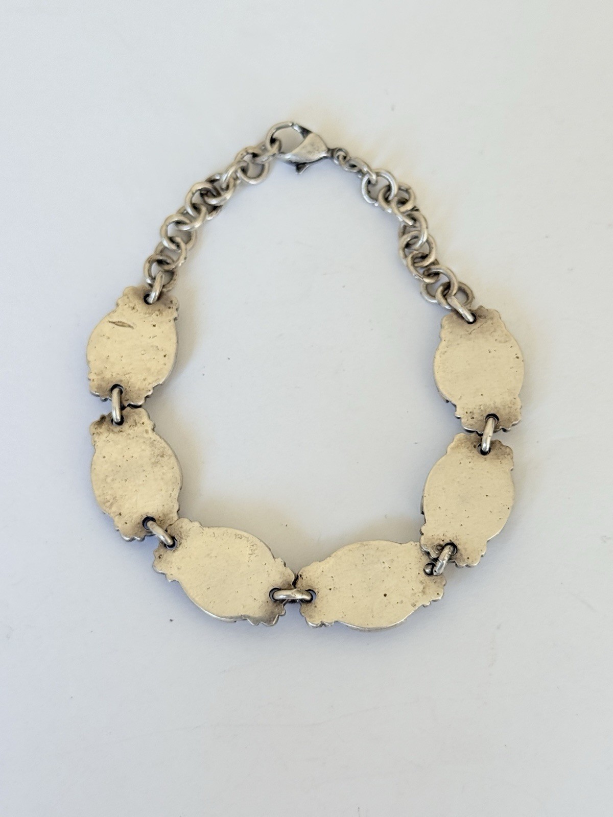 Vintage Sterling Silver Blue Australian Opal Link Bracelet 7”