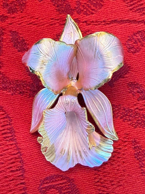 Vintage Cerrito Original 1982 Enamel Goldtone Orchid Pin Brooch