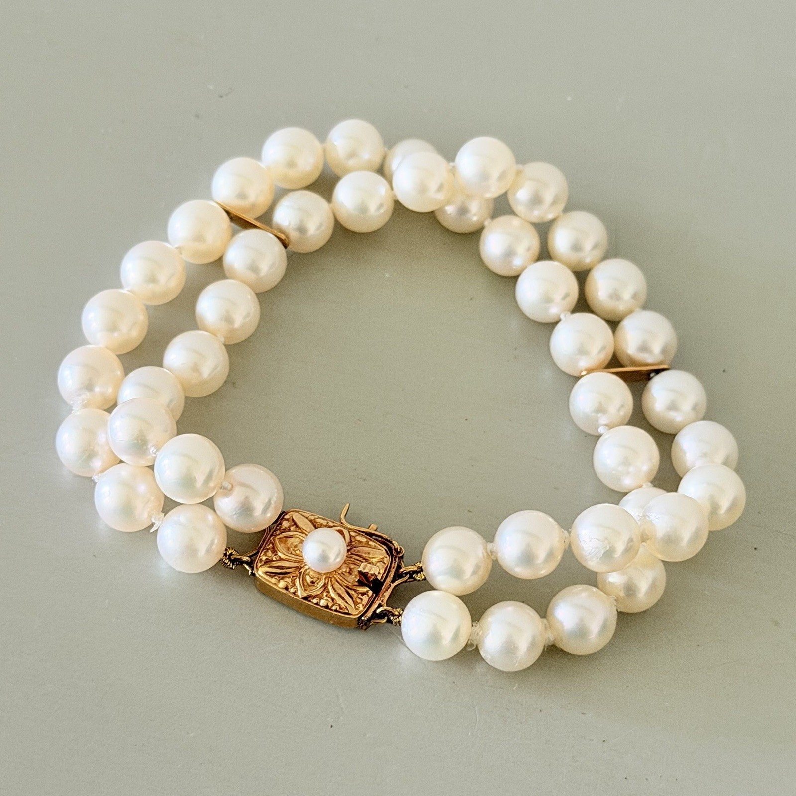 VTG Mikimoto 18K Gold Double Strand Akoya Pearl Bracelet Excellent Condition