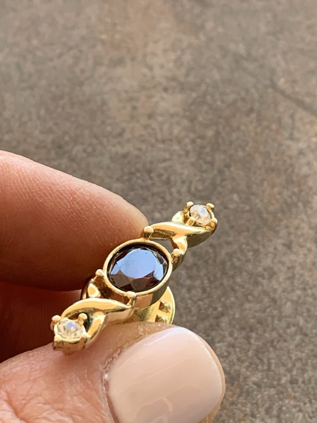Vintage Tie Tack Lapel Bar Pin Gold Tone W/Deep Purple Stone And Rhinestones