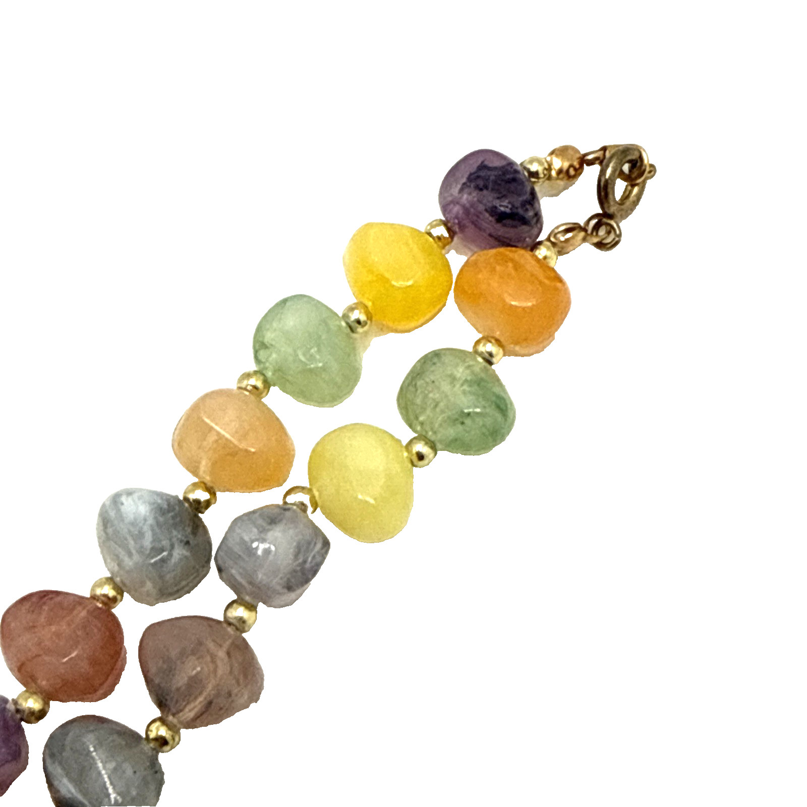 Vintage Faux Stone Lucite Bead Necklace Multicolor Earth Tones Matinee 24″