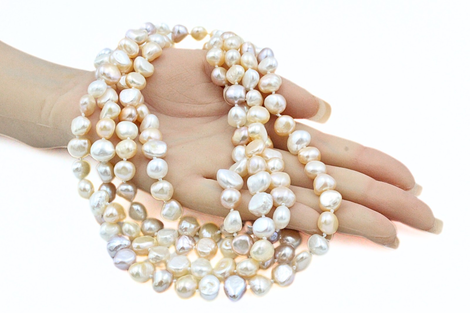 Champagne Pastel Hand Knotted Keshi Freshwater Pearl Flapper HSN Necklace