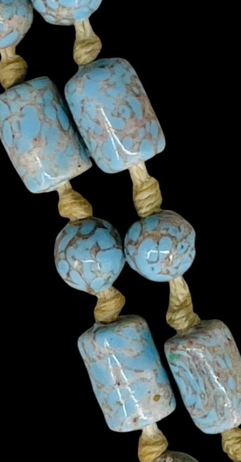 Long Antique Art Deco Circa 1920’s Robin’s Egg Blue Flapper Bead Necklace 60” L