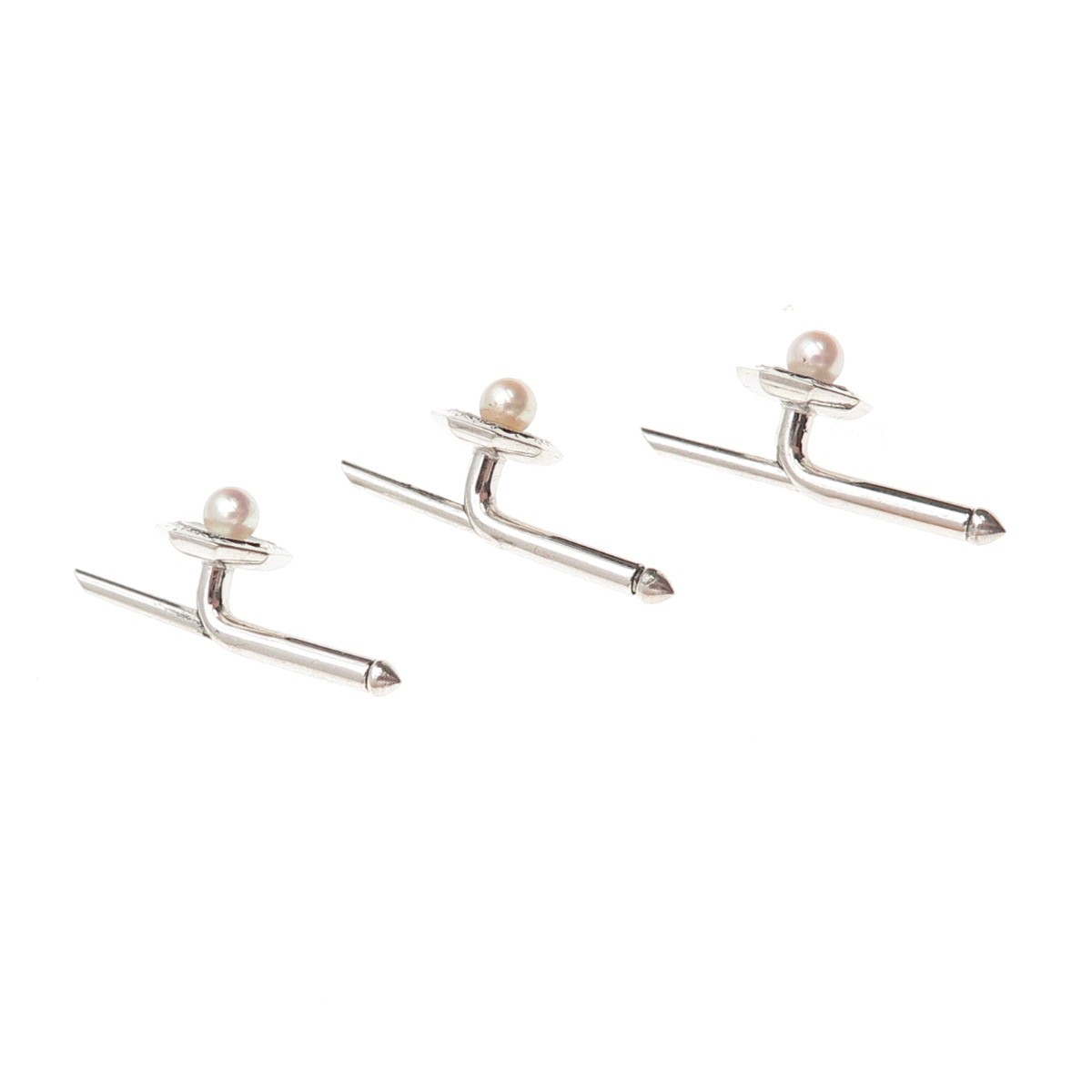 Mikimoto 925 Sterling Antique Japan Real Akoya Pearl SET of 3 Tuxedo Shirt Studs