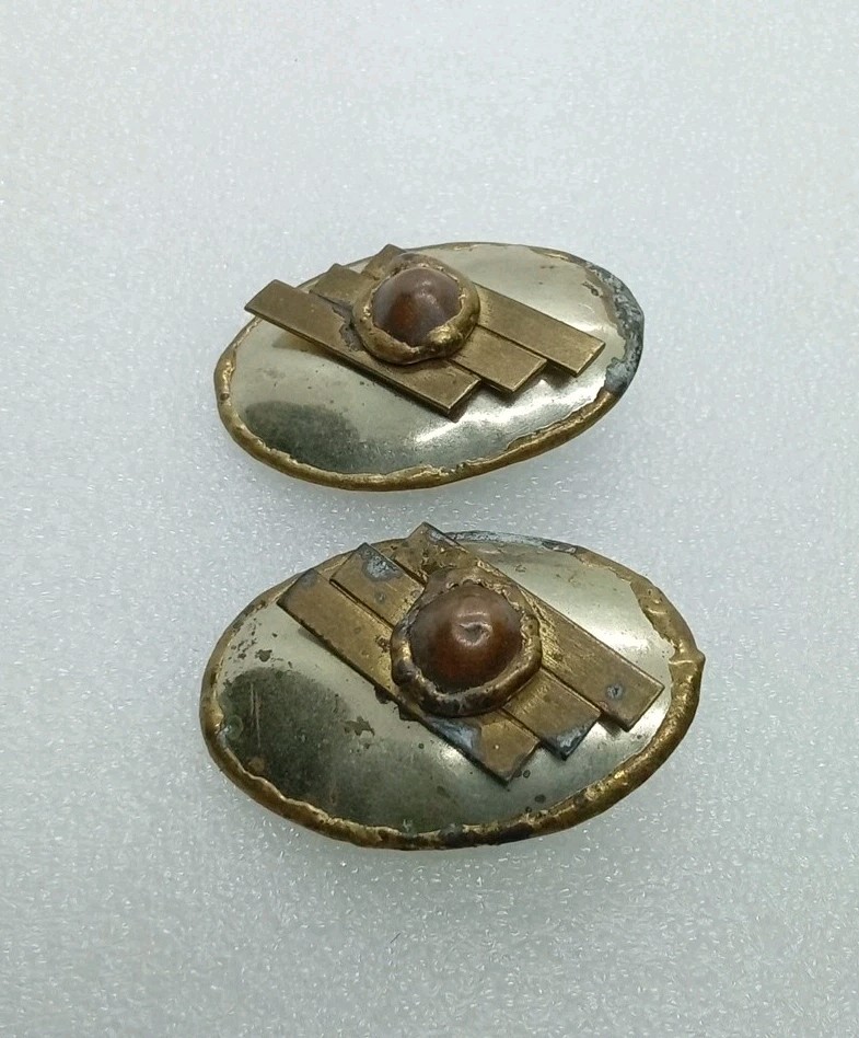 Vintage Brutalist MCM Geometric Mixed Metal Estate Pierced Earrings #356