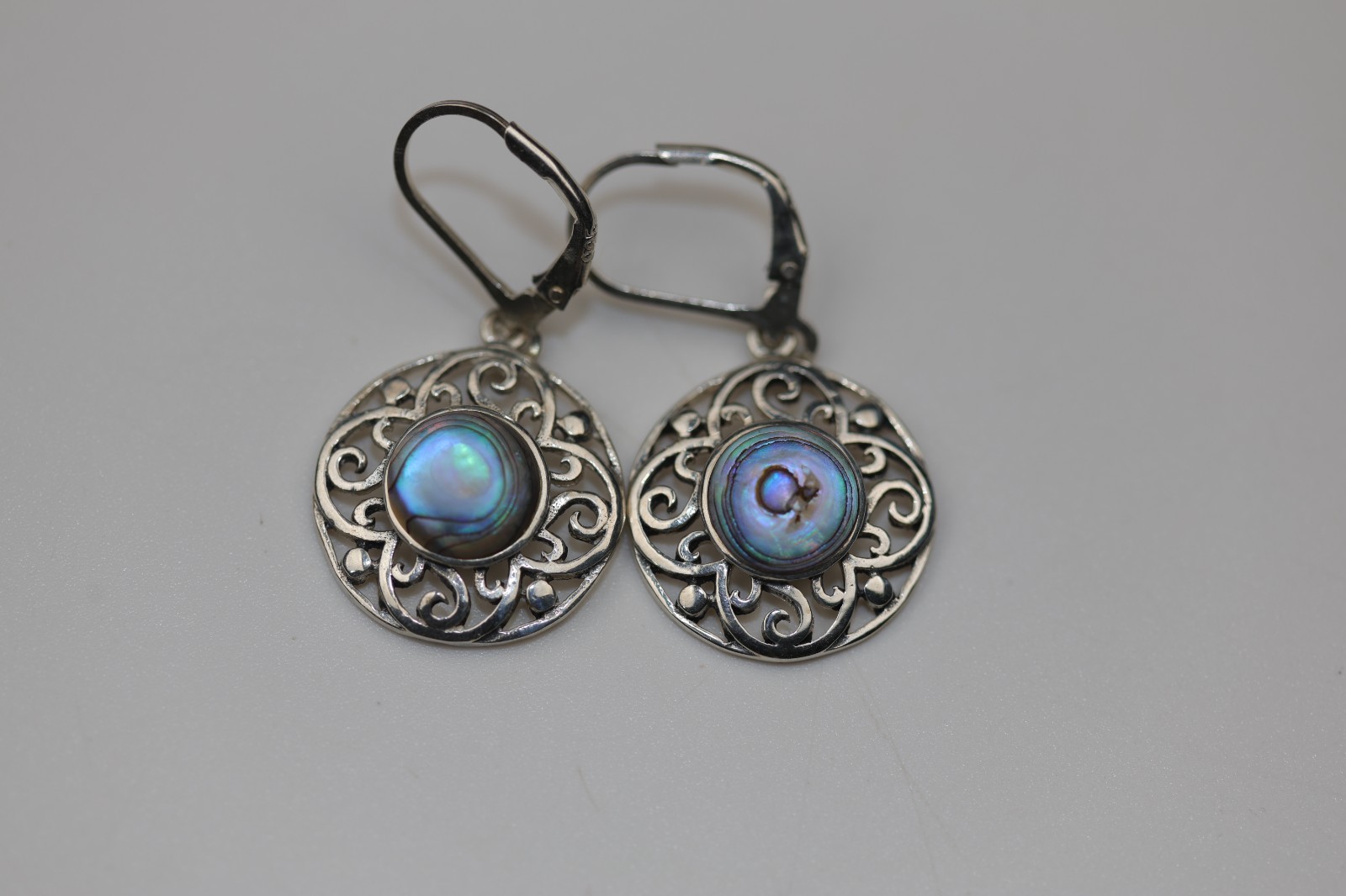 Abalone Gemstone Dangle Earrings Sterling Silver