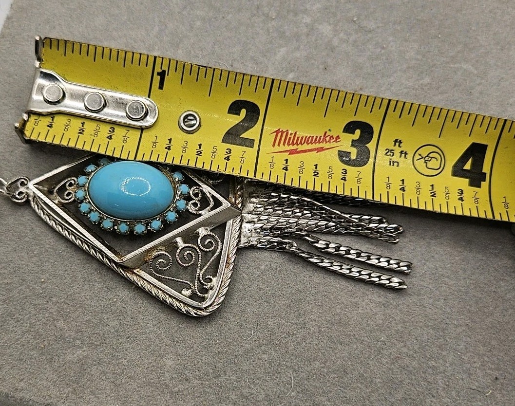 VTG Silver Tone Turquoise Color Large Pendant Wheat Chain Necklace Southwest 16″