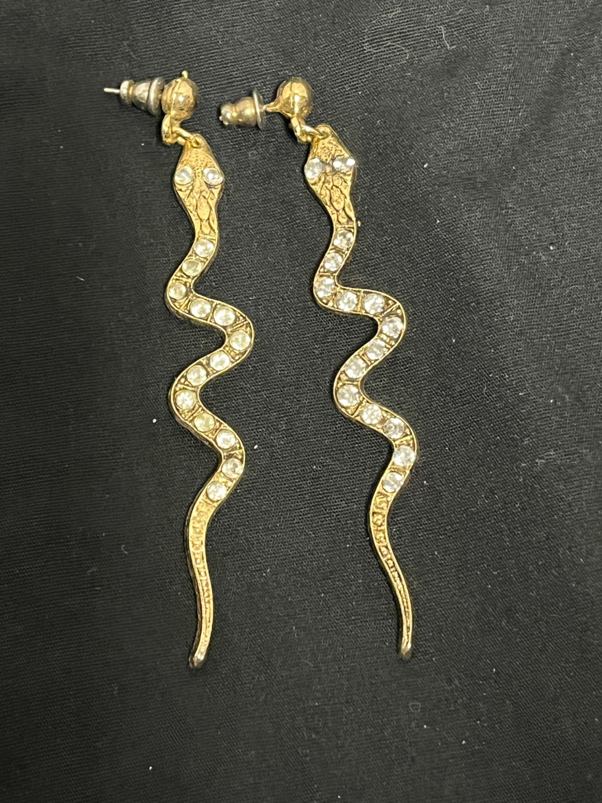 Vintage Gothic Gold Tone SNAKE RHINESTONE Earrings – 1980s Goth Punk