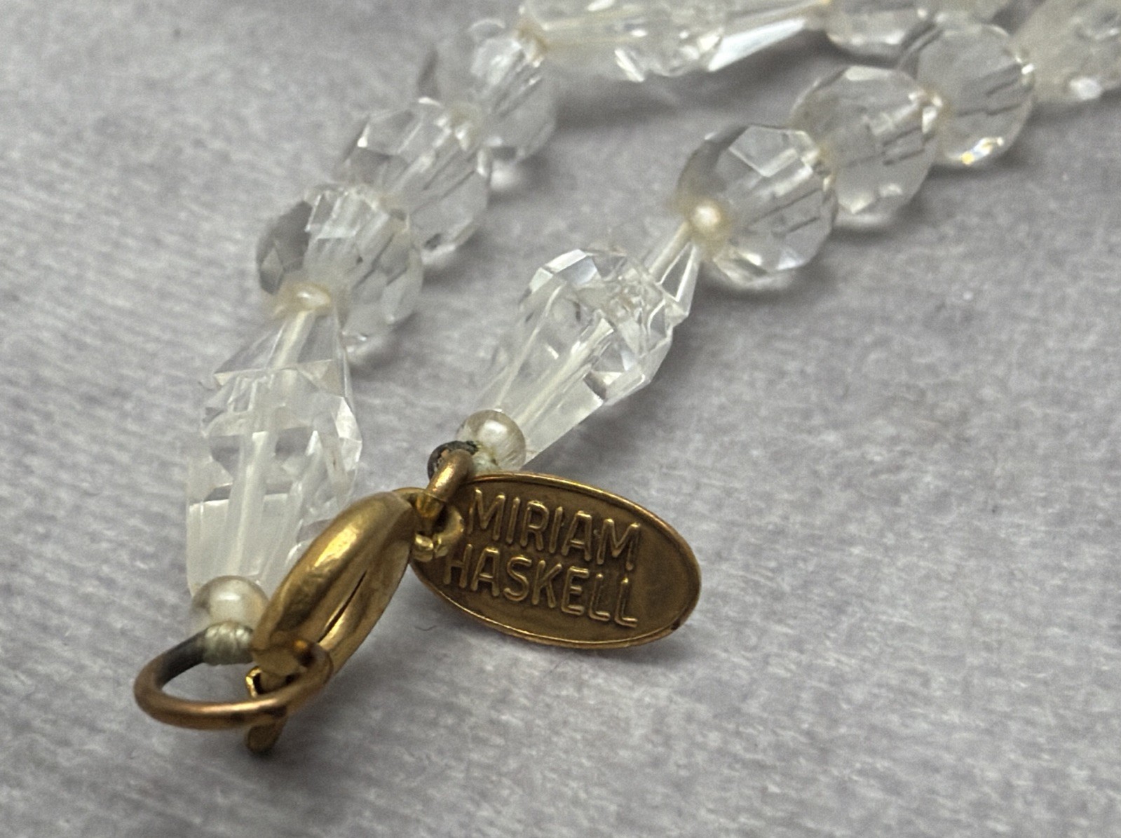 Vintage Signed Miriam Haskell Brass Crystal Facet Glass Dangle Necklace T2
