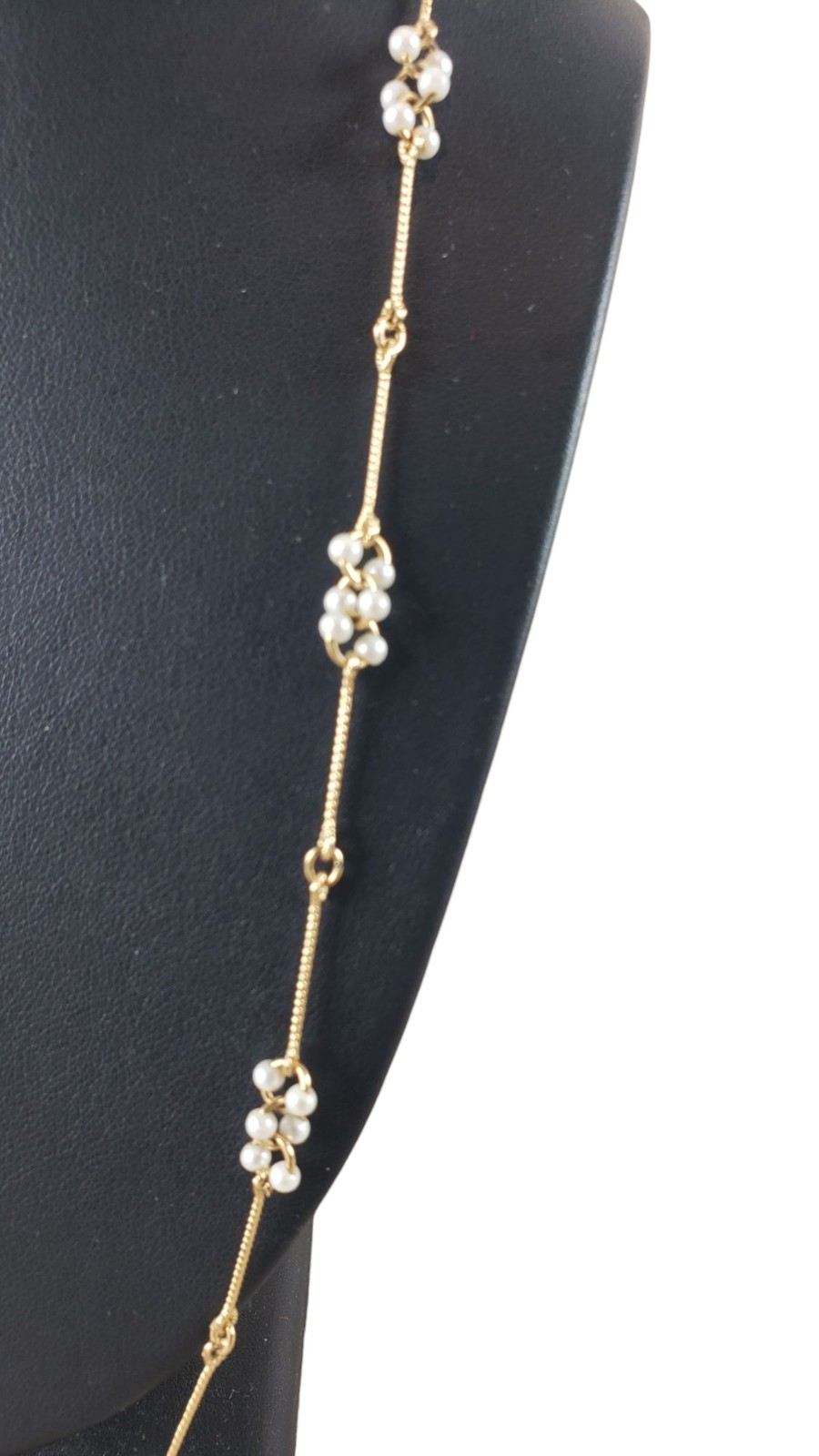 Avon Gold Tone Faux Pearl Cluster Station Necklace 24 Inch Yellow Gold Plated