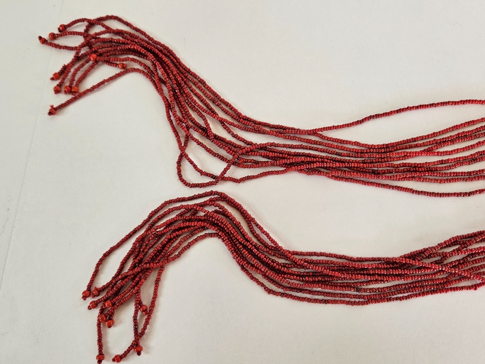 Vintage Seed Bead Multi Strand Wrap Around Necklace Red Shell