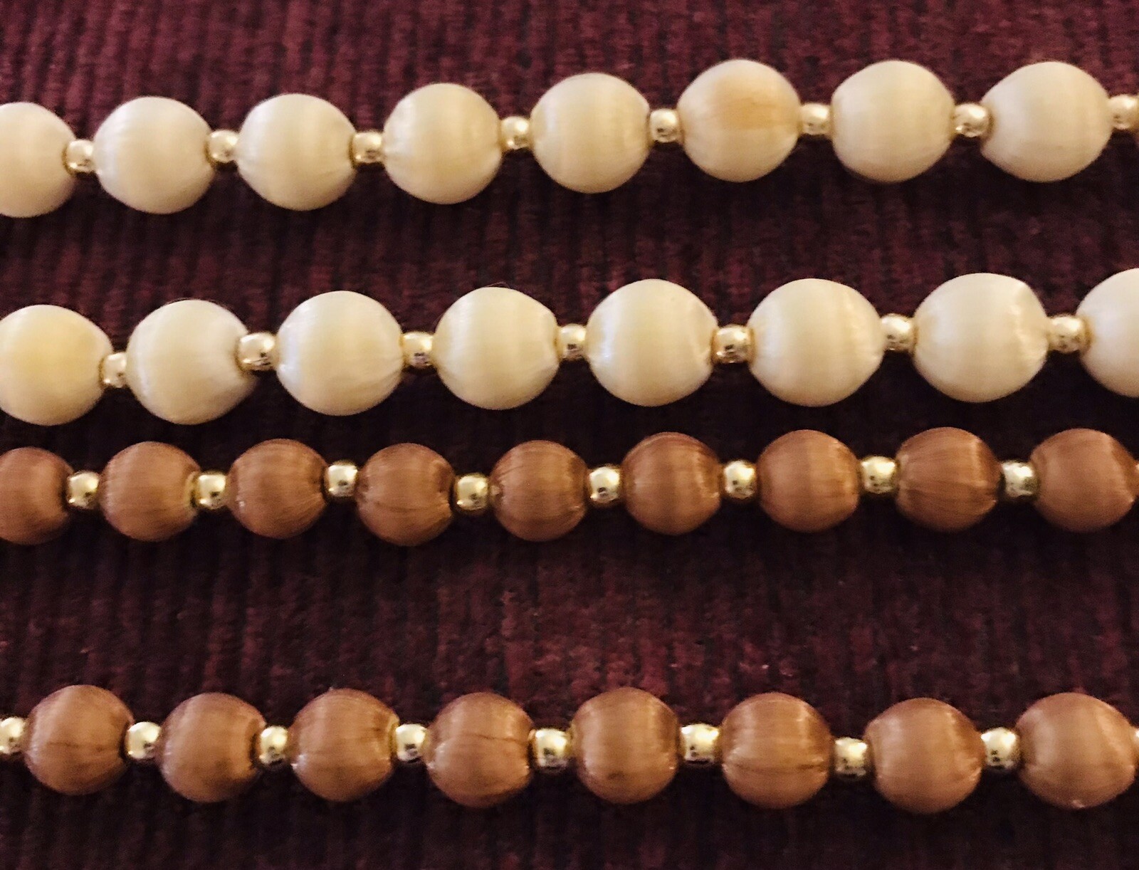2 Vintage Ivory And Gold Satin Bead Necklaces With Gold Tone Spacers