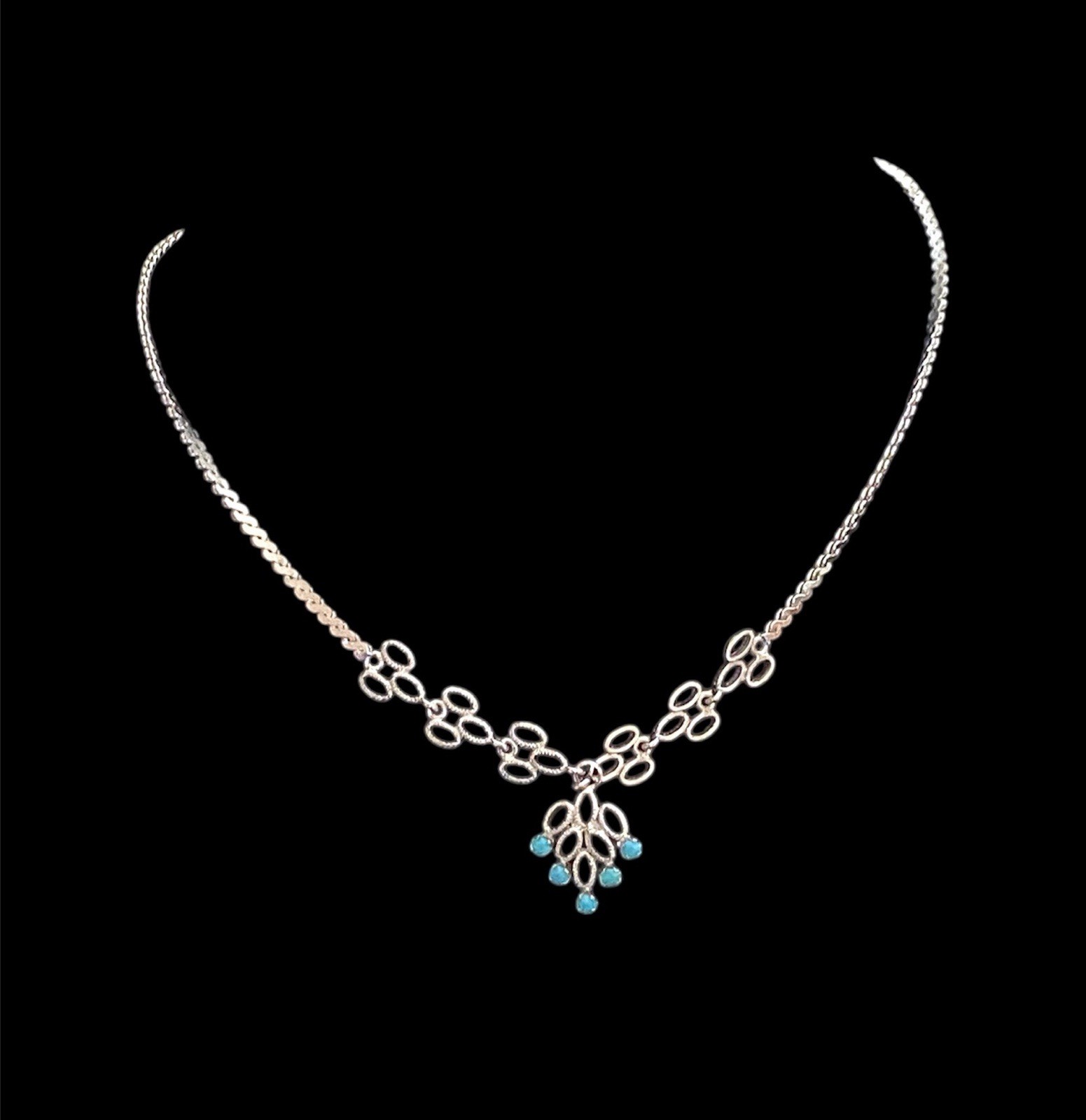 Vintage European Silver(835) Blue Stone Necklace 16.5in