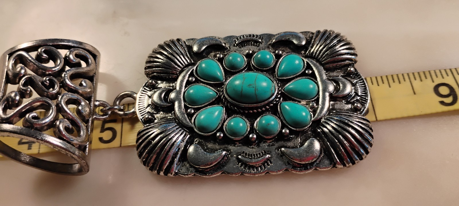 silver tone faux turquoise 2 piece pendant unsigned 64 grams vintage-cd2