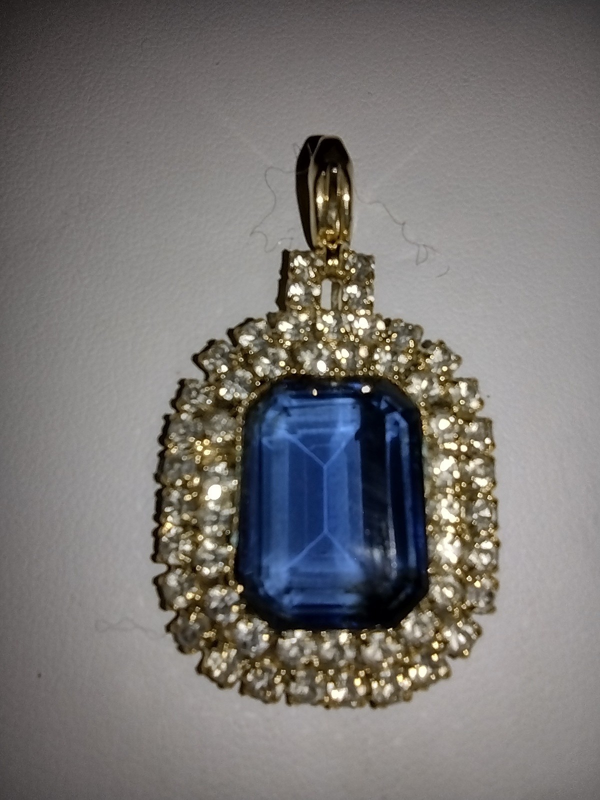 Vintage Hobe Gold Tone Blue Glass, Clear Rhinestone Pendant Only
