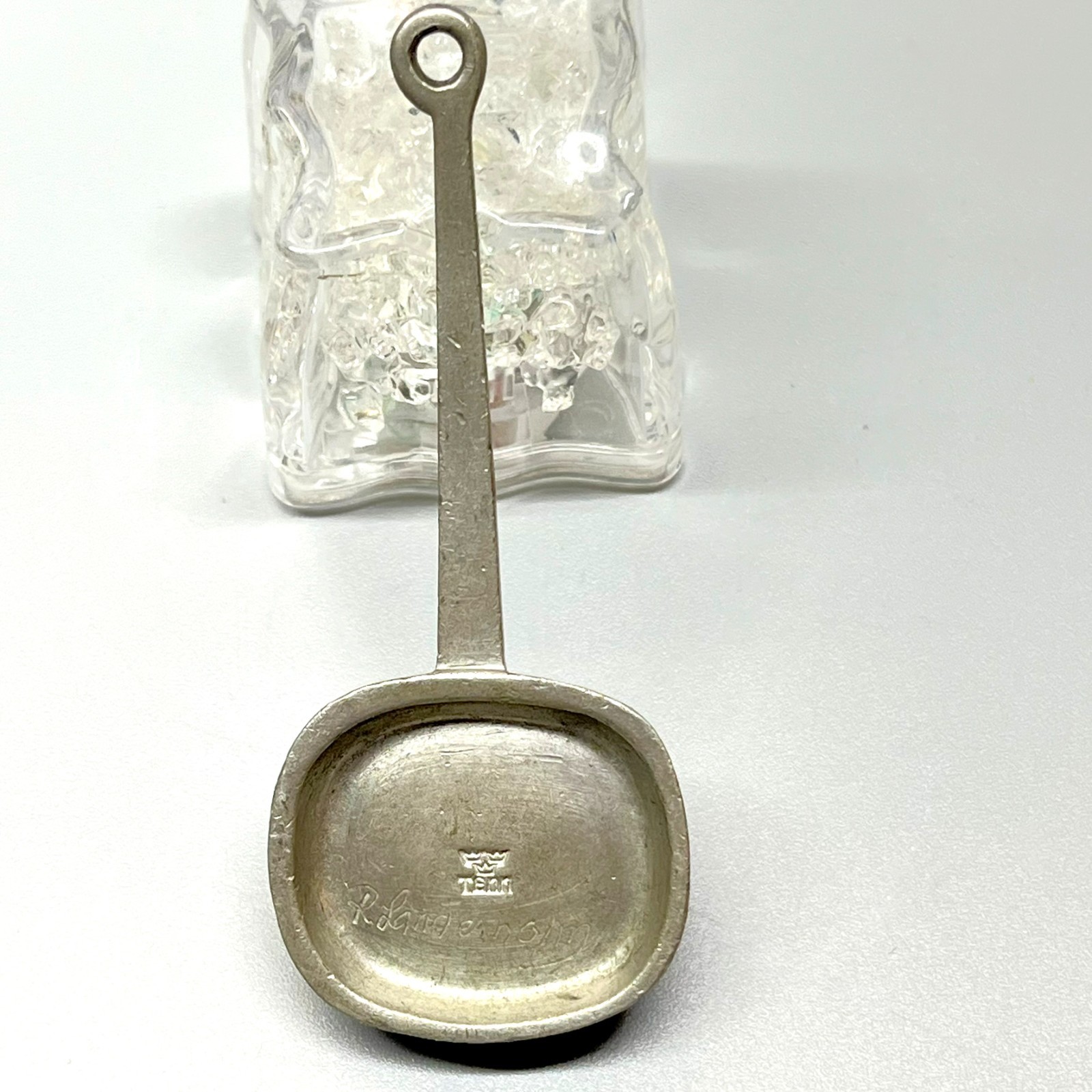 Signed Roland Landerholm Tenn Vintage Modernist MCM Pewter Green Ceramic Pendant