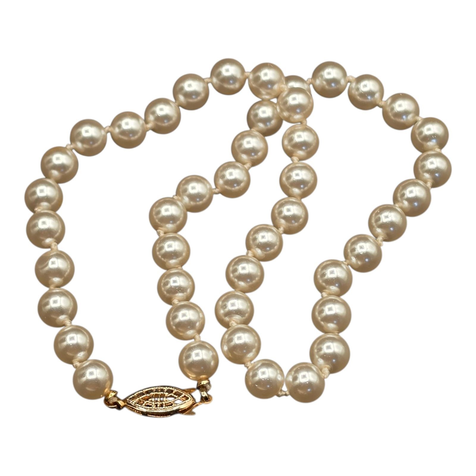 Vintage Hand-Knotted Glass Faux Pearl Choker Necklace Fish Hook Clasp 16 Inches