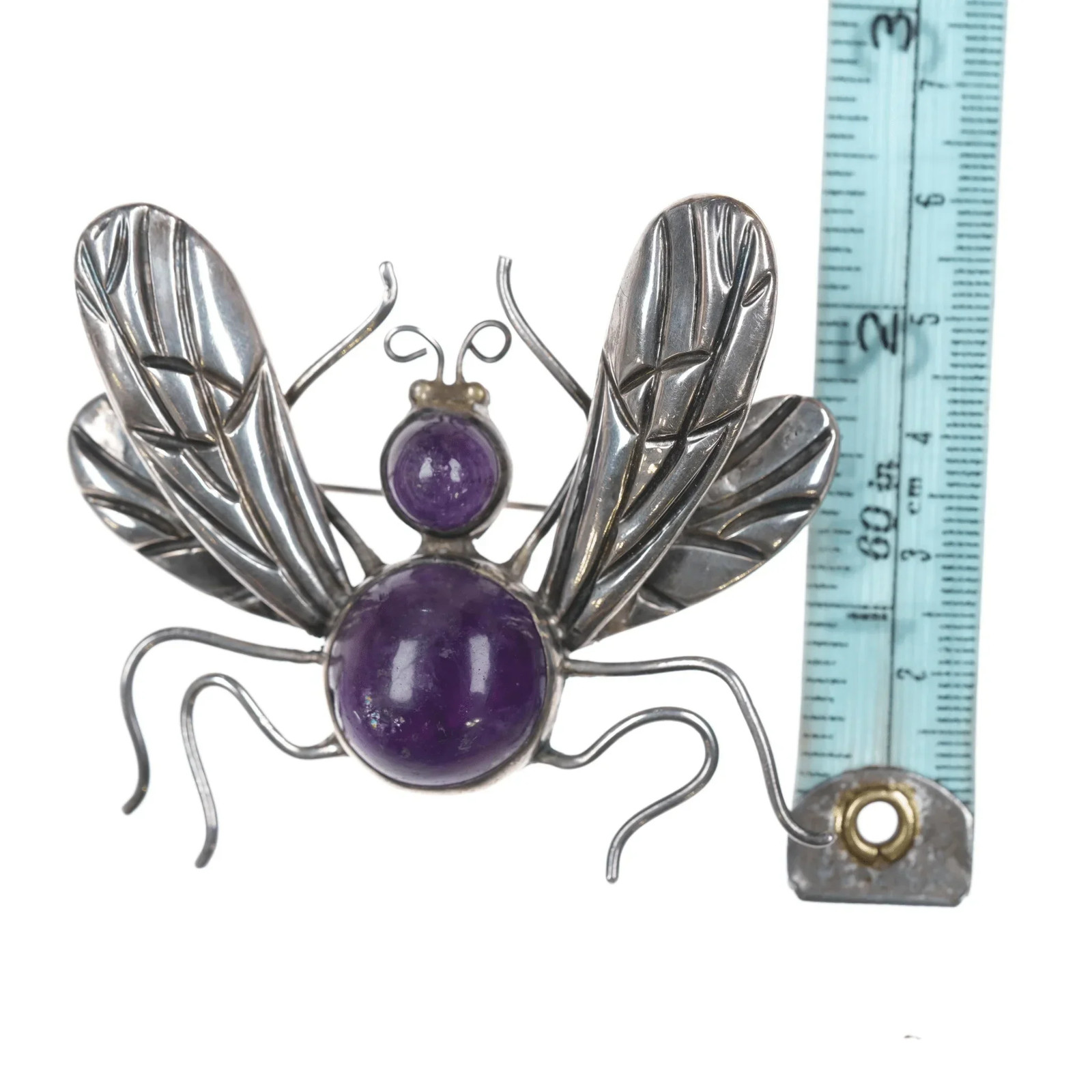 Large 1950’s Sterling Los Castillo Amethyst fly pin