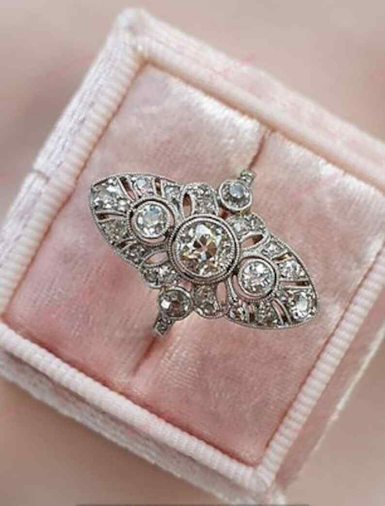 Art Deco 1.80CTW White Round Simulated Diamond Antique Three Stone Silver Ring
