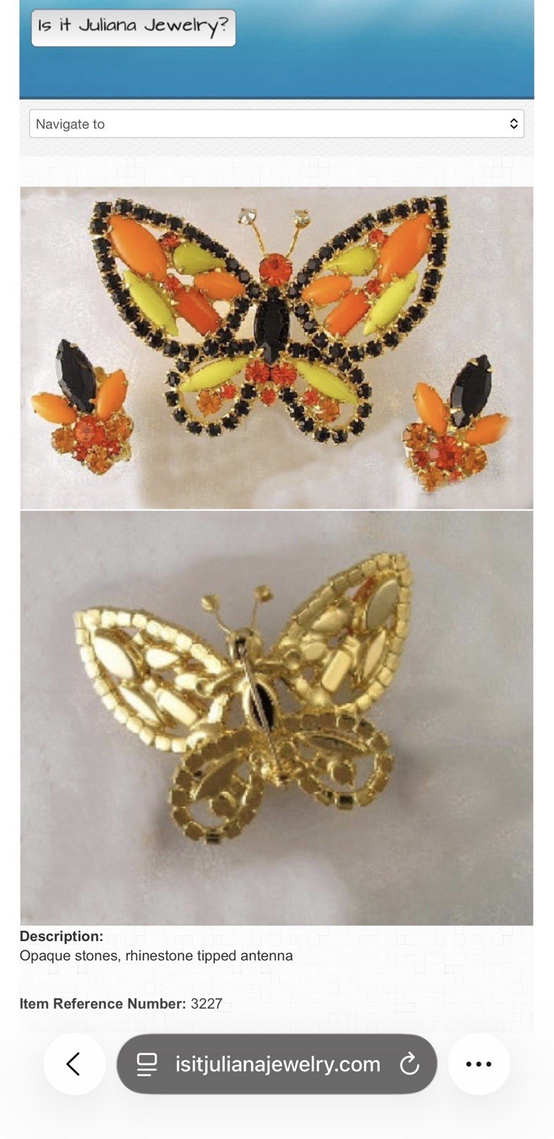Vintage Juliana D&E Butterfly Brooch Black Rhinestone Orange Chartreuse Cabochon