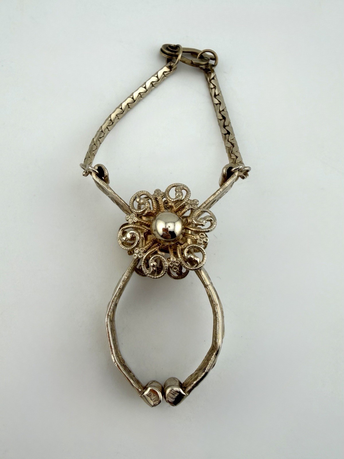 Flower Glove Scarf Clip Gold Tone Victorian Revival Purse Holder Vintage