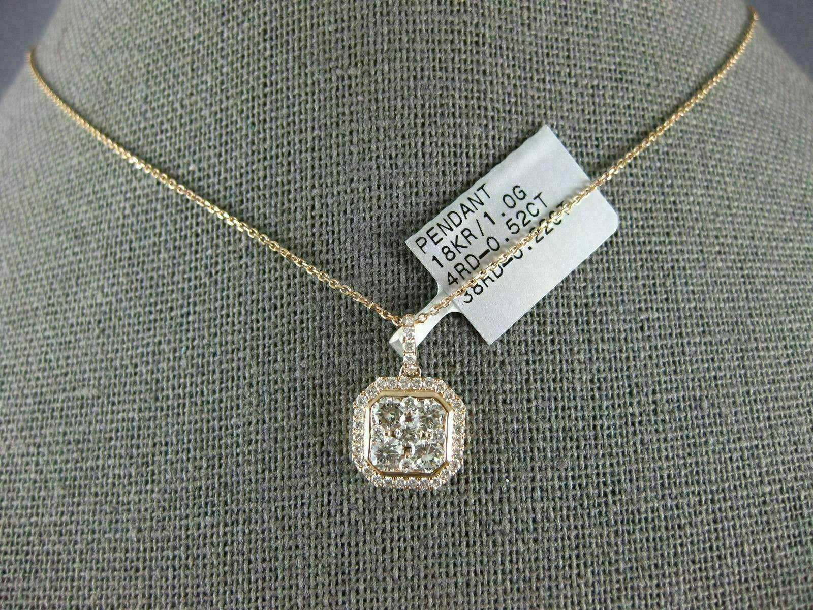ESTATE LARGE .74CT DIAMOND 18K ROSE GOLD 3D SQUARE OCTAGON CLUSTER HALO PENDANT