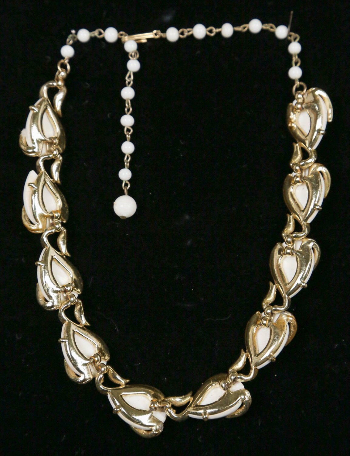 Vtg Coro Necklace 1955 Ivory Teardrop and Gold Tone Metal 17” (see 1955 ad pic)