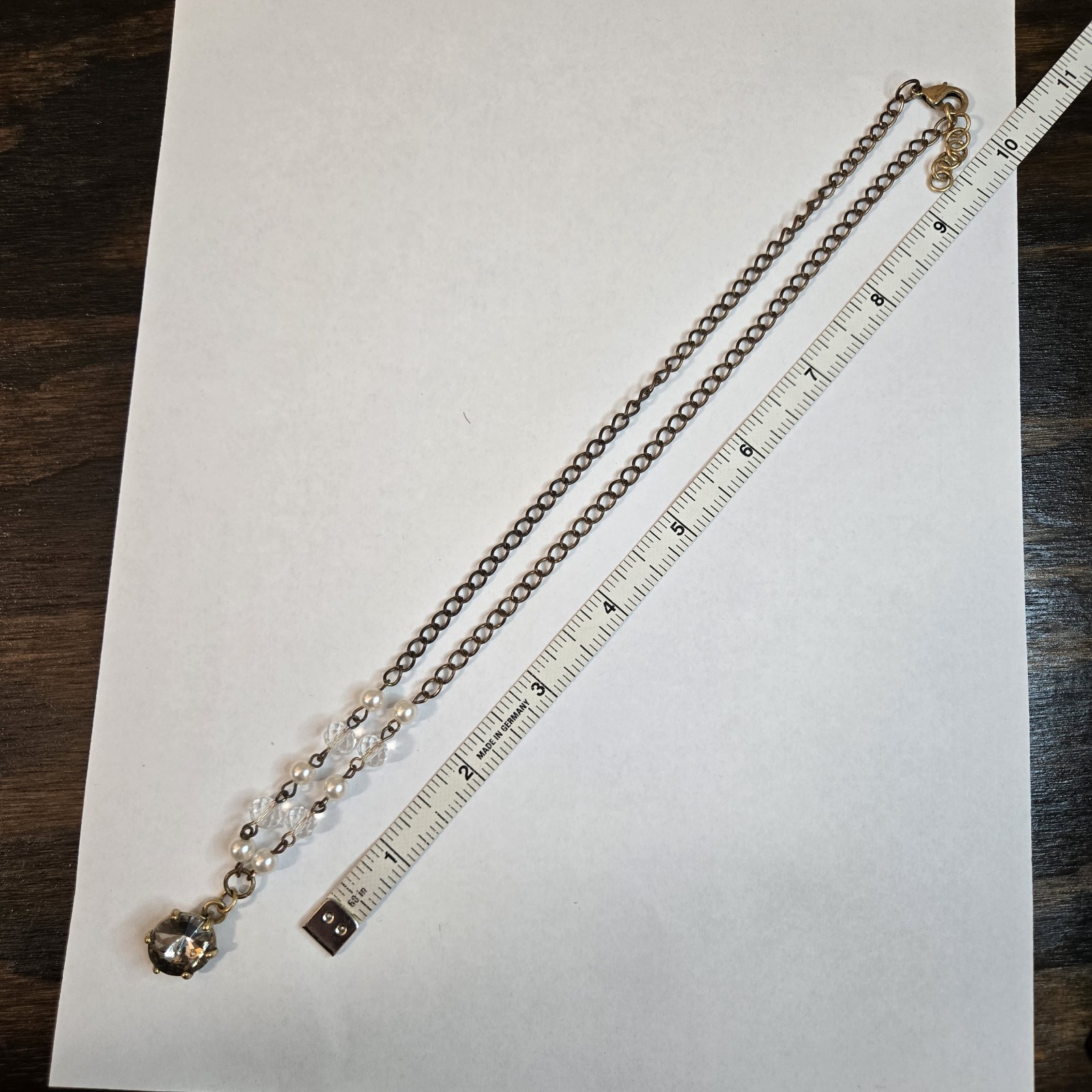 Crystal Rosary Chain Necklace Brass Tone Victorian Rhinestone McBling Y2k 8