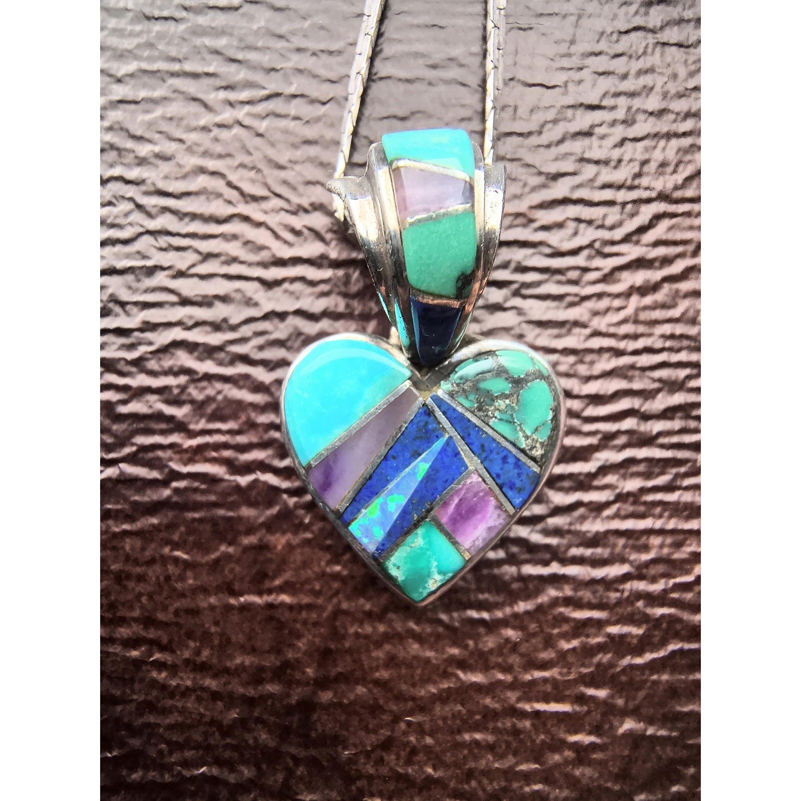 Sterling Silver Heart Storyteller Inlay Pendant Necklace & Chain Milor Italy