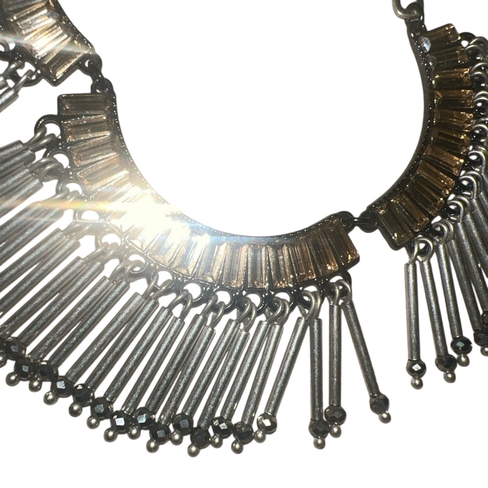 Stella & Dot Twilight Fringe Necklace Silver Tone Baguette Rhinestones Classic