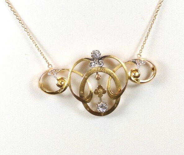 Art NouVeau Antique 1900’s European Diamond Necklace 18 1/2” 20K Yellow Gold
