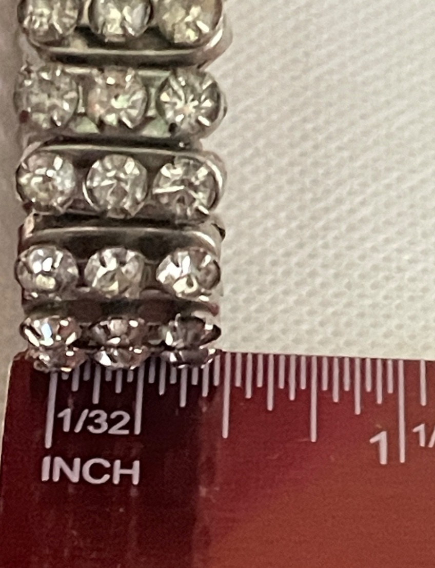 Vintage ^ 3-Row Clear Rhinestone Expansion Stretch Bracelet in Silver Tone