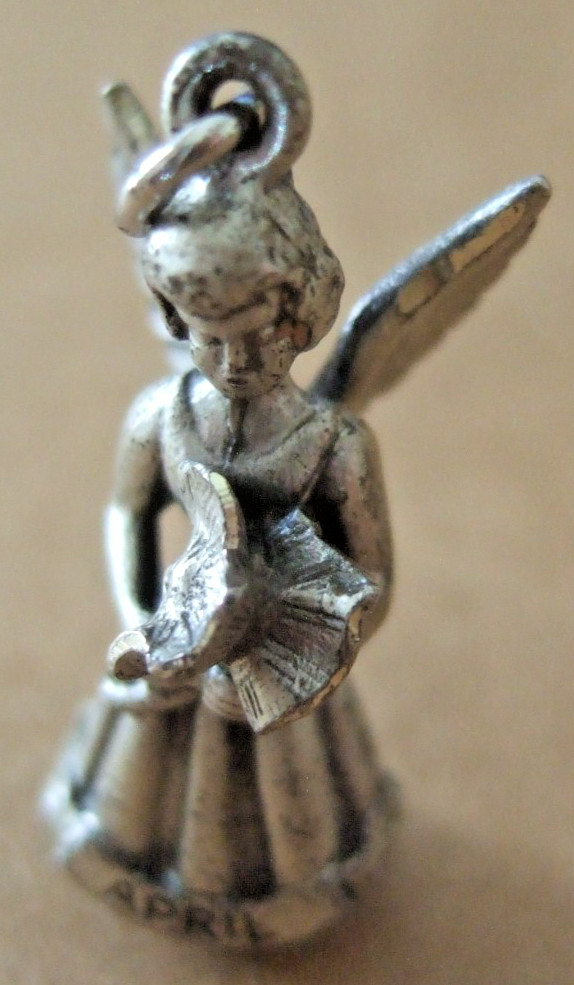 VINTAGE CREED STERLING SILVER APRIL GUARDIAN ANGEL PENDANT CHARM