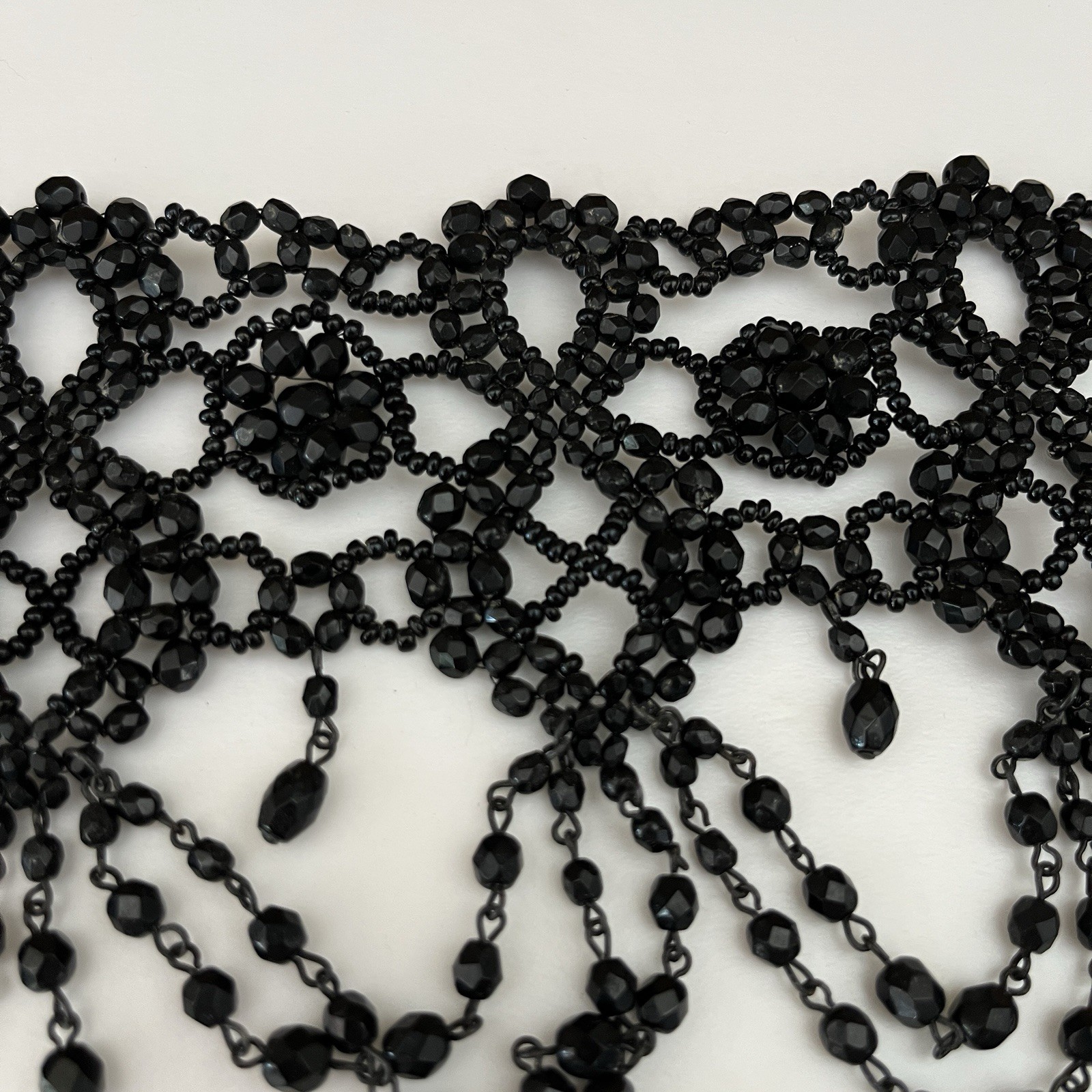 Vintage Anouska Hempel Black Glass Bead Choker Necklace Victorian Gothic