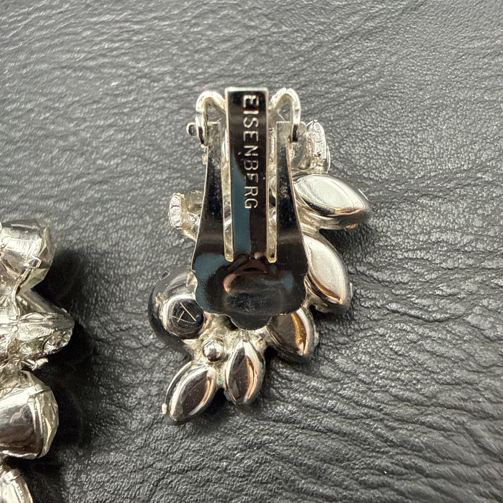 Vintage Eisenberg Ice Rhinestone Brooch and Clip On Earrings Set Signed