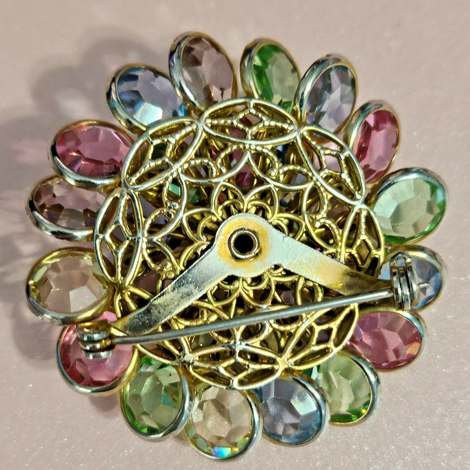 Vintage Pastel Tutti Frutti Flower Brooch Glows Bezel and Prong Set Spring !