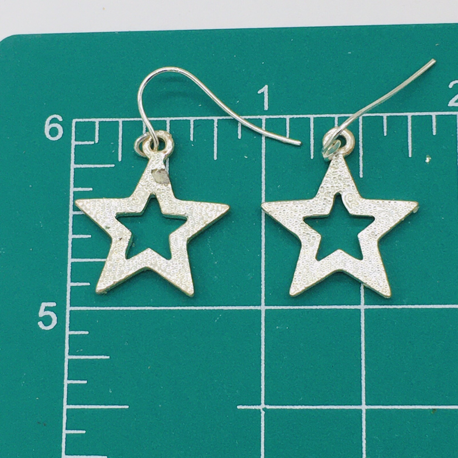Silver Tone Star Rhinestone Dangle Earrings Approx .9″
