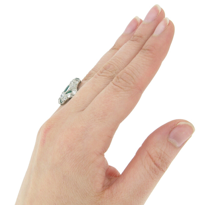 1.2Ctw Green Emerald & Round Simulated Diamond Art Deco Wedding 925 Silver Ring