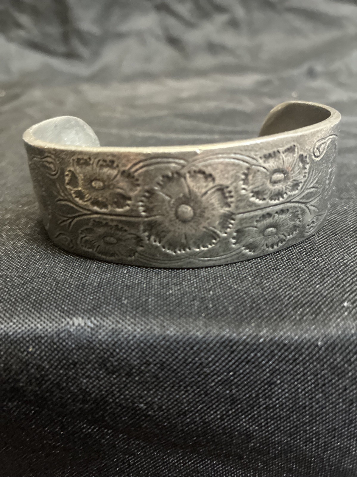 Vintage cuff bracelet marked Salisbury Pewter Engraved With ‘October’