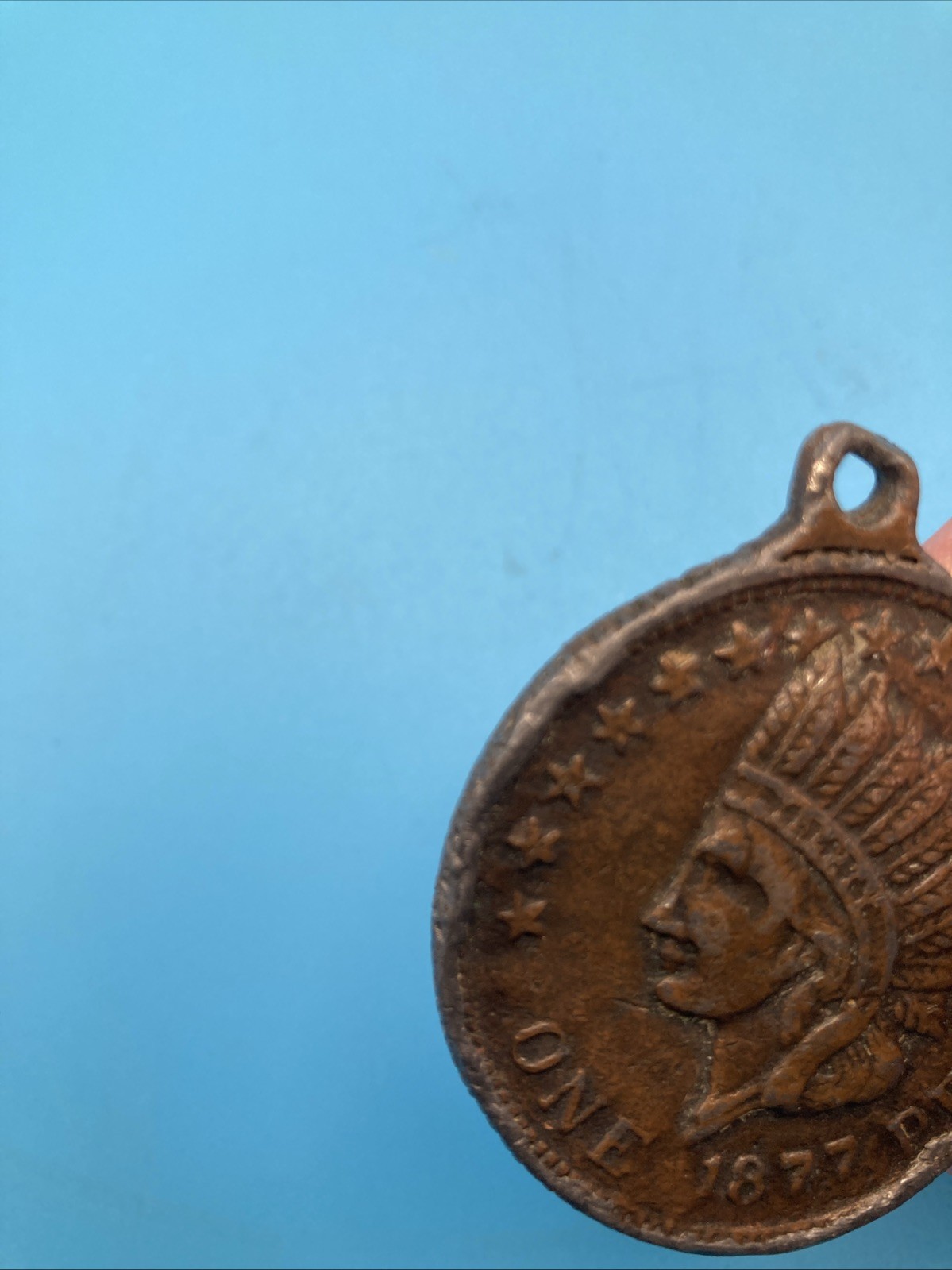 Vintage Indian Head Penny Buffalo Nickel Pendant or Keychain 1877 1.5″