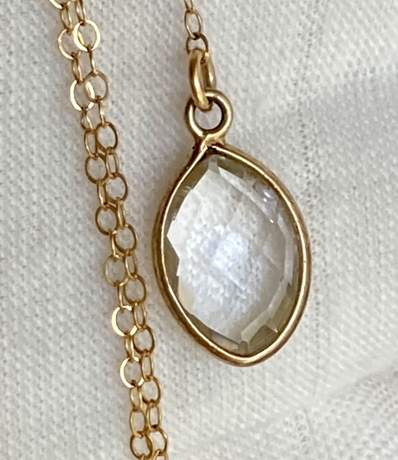 14k Yellow Gold Filled Quartz Pendant Chain Necklace Y Drop 15in plus 4in Drop