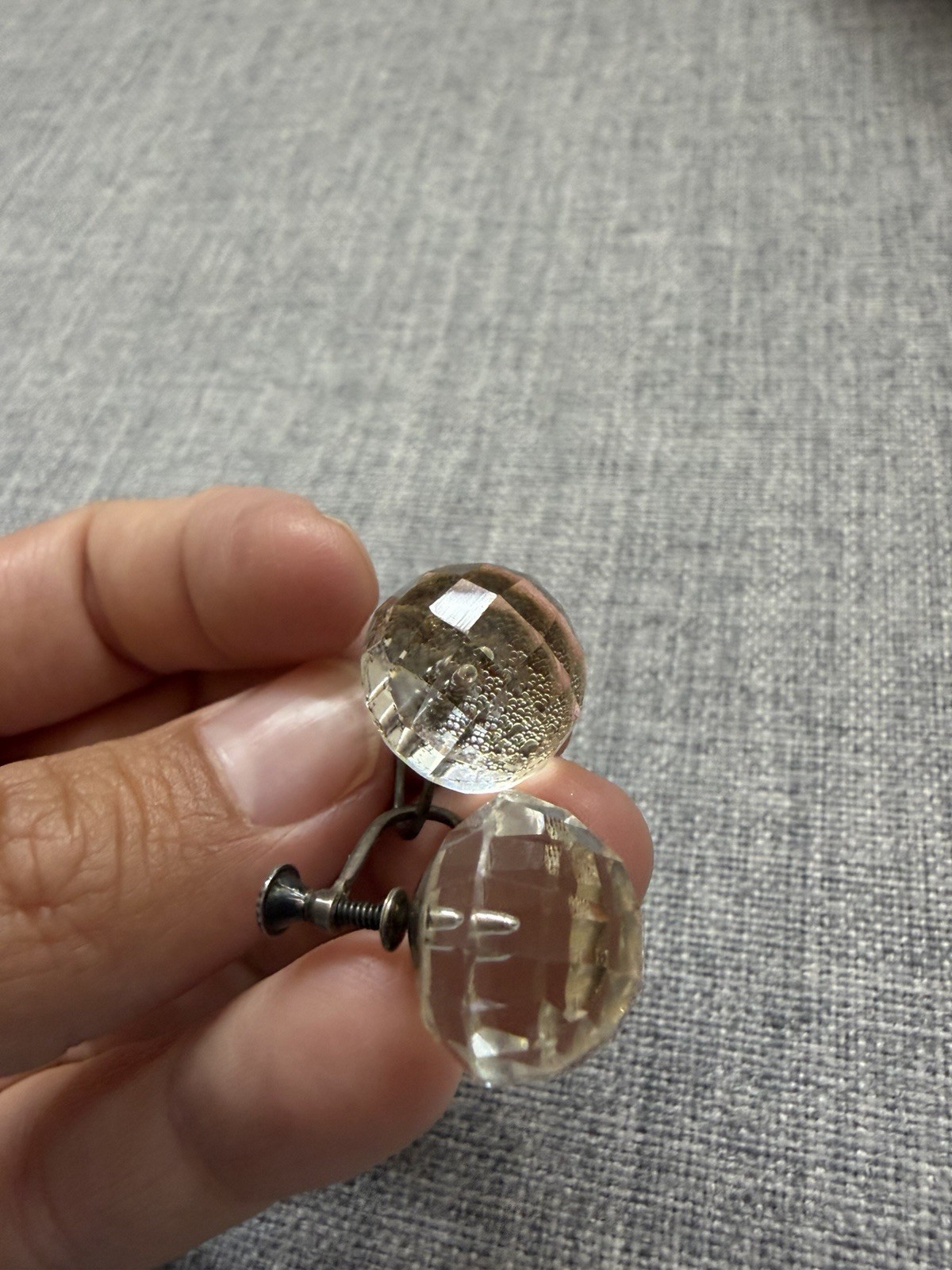 Vintage 925 Silver Screw Back Earrings Faceted Clear Crystal Style