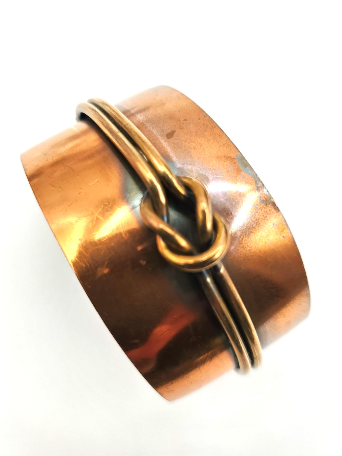 Vintage Genuine Copper Modernist Cuff Bracelet Brass Knot Accent